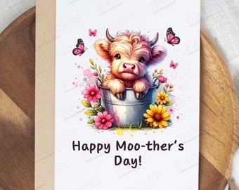 Printable Mother’s Day Card, Happy Moo-ther’s Day Greeting Card, Instant Download JPG PDF, Funny Mother’s Card, Funny Cow Card