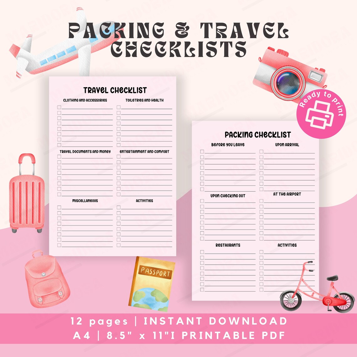 Travel Packing Checklist, Instant Download Vacation Trip Packing List ...