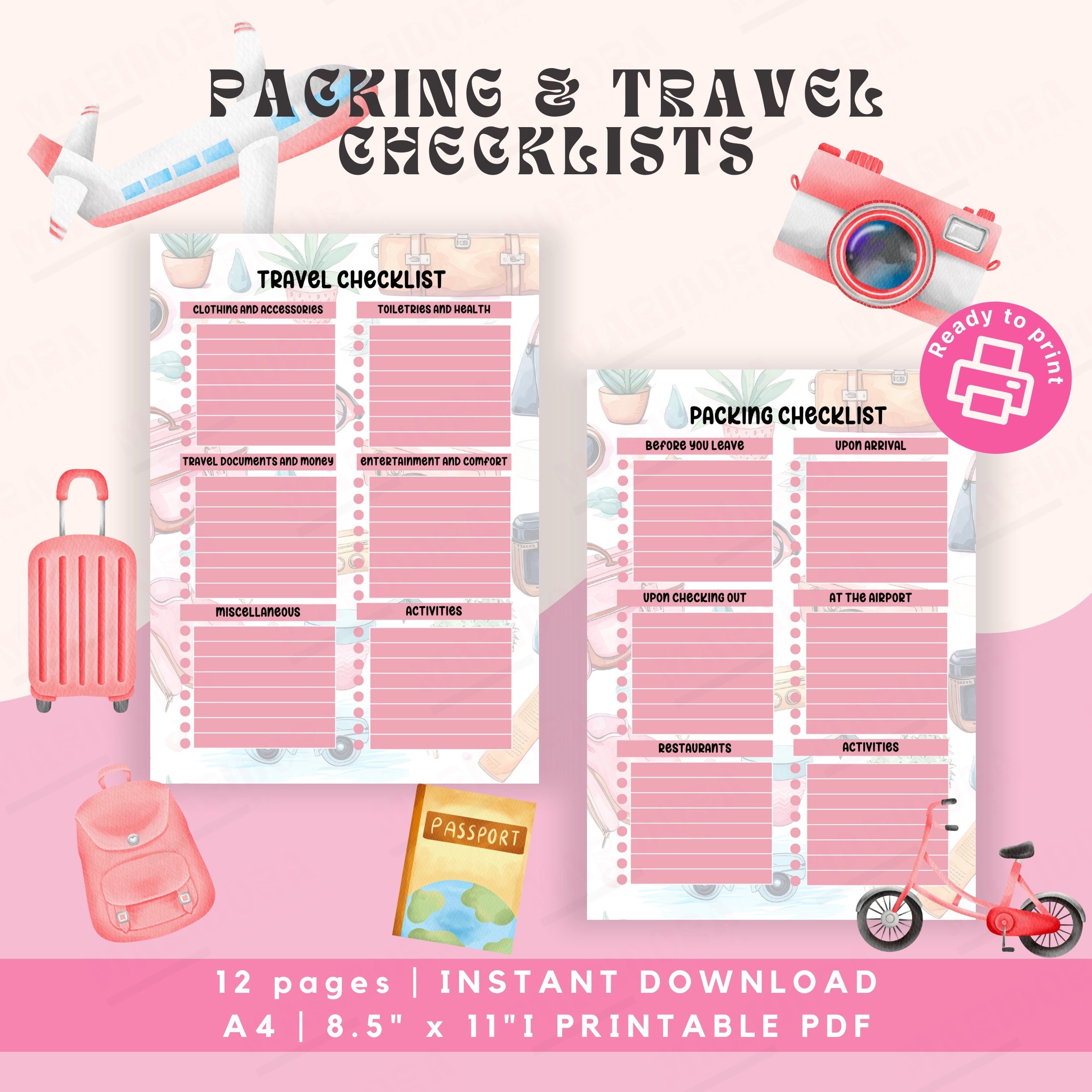 Travel Packing Checklist, Instant Download Vacation Trip Packing List ...