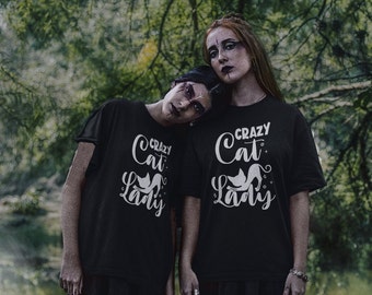 Crazy Cat Lady Schwarz Tshirt, Katzenliebhaber - Katzenbesitzer Geschenk