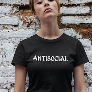 Camiseta anti-social, camiseta gótica anti-social-emo camiseta roupas góticas, moda emo, vestuário dark soul, mantenha longe, deixe-me sozinho camiseta