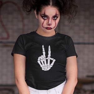 Skelet vredesteken tshirt - skelet hand T shirt - gotische tshirt - Emo T-shirt - vredessymbool - handgebaar - OK teken Tee