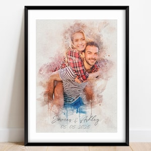 Custom Watercolor Future Family Portrait, Personalized Couple Portrait from Photo, Wife Husband Gifts, Girlfriend Boyfriend Portrait