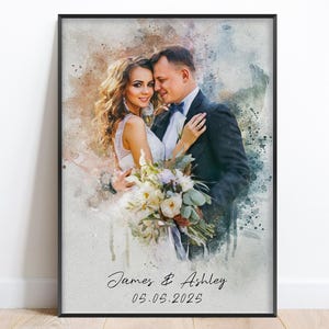 Custom Watercolor Wedding Portrait, Couple Anniversary Gift