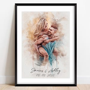 Custom Couple Portrait from Photo, Personalized Watercolor Girlfriend Boyfriend Gift, Couple Portrait for Him and Her, Couples Wall Art
