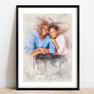 Personalized Watercolor Girlfriend Boyfriend Portrait, Custom Couple Portrait for Him and Her, Romantic Couple Portrait from Photo