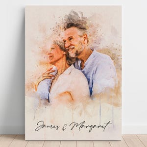 Personalized Watercolor Couple Portrait, Custom Anniversary Gift