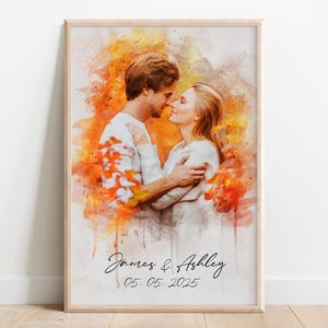 Personalized Watercolor Couple Portrait, Custom Girlfriend Boyfriend Portrait from Photo, Romantic Couple Portrait for Him and Her