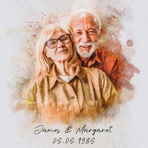 Custom Watercolor Anniversary Portrait from Photo, Romantic Couple Gift
