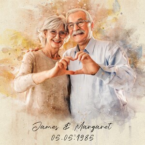 Personalized Watercolor Couple Portrait, Anniversary Wall Art