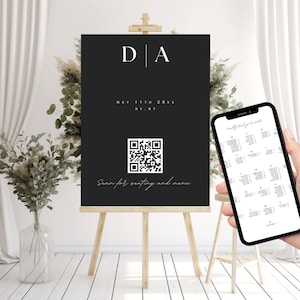 Black QR code Wedding Seating Chart,Wedding Seating arrangement,Wedding Reception Seating Chart,Seating Chart Board,Industrial Wedding Decor
