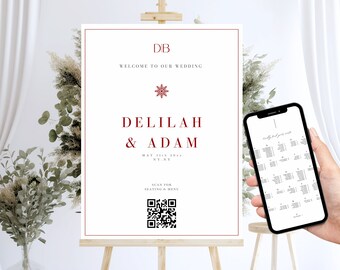Christmas Wedding QR Code Sign,Wedding Welcome Board,Wedding Seating Chart board,Restaurant Menu,Winter Wedding Ideas,Wedding Entrance Sign
