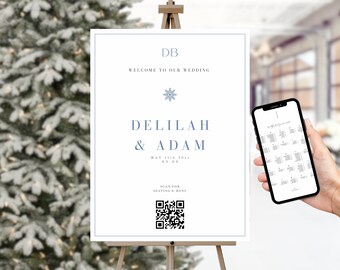 Dusty Blue Wedding QR Code Sign,Wedding Welcome Board,Wedding Seating Chart board,Restaurant Menu,Winter Wedding Ideas,Wedding Entrance Sign