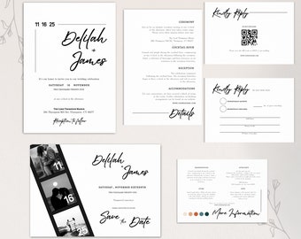 Diseño moderno de invitaciones de boda, Invitaciones de boda de corbata negra, Ideas para invitaciones de boda, Imprima sus propias invitaciones de boda, Boda de alta gama