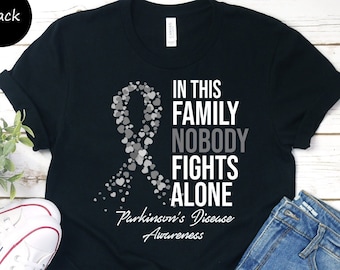 Parkinson&#39;s Disease Awareness Unisex T-shirt, In This Family Nobody Fights Alone, Parkinson&#39;s Disease Fighter, Parkinson&#39;s Disease Warrior