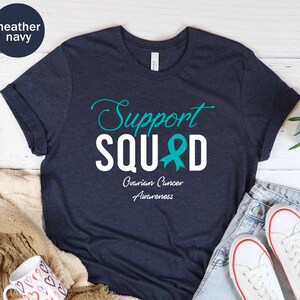 Eierstokkanker Awareness Support Squad Unisex T-shirt, ovariale kankervechter, ovariale kankerkrijger, T-shirt familieondersteuning