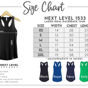 the size chart for a women's tank top
