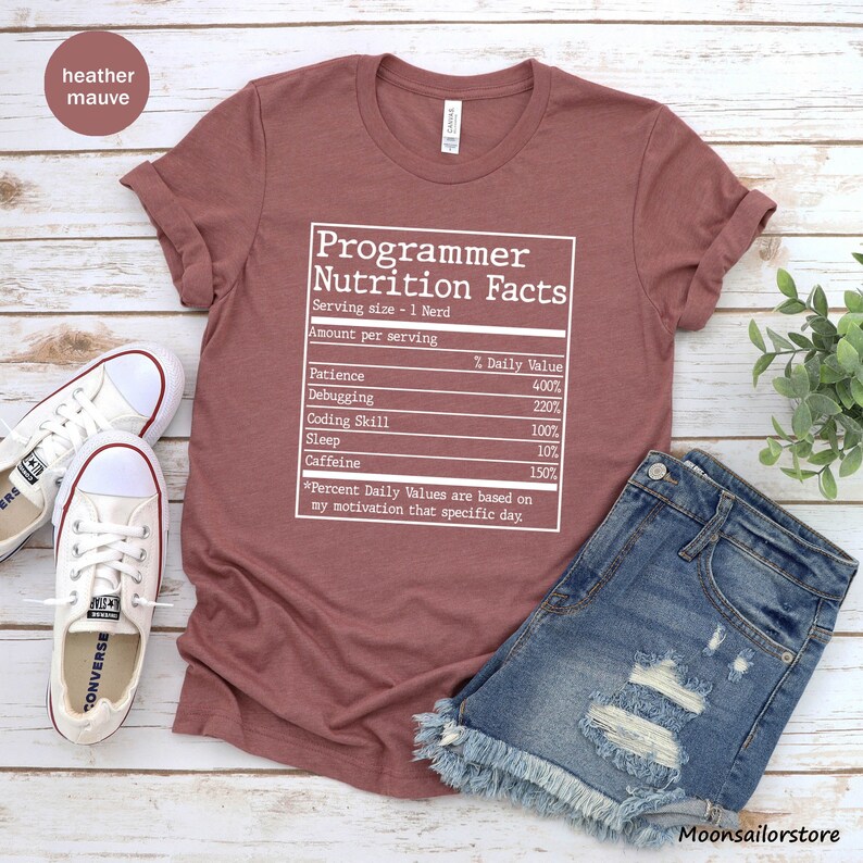 Nutrition Facts Computer Programming Unisex T-shirt, Coding Shirt ...