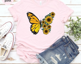 Butterfly Sunflower Unisex T-shirt, Sunflower Tee, Butterfly Shirt, Flower Shirt, Sunflower Tee, Floral Shirt, Floral Tee