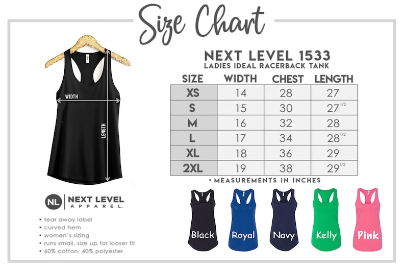 the size chart for a women's tank top