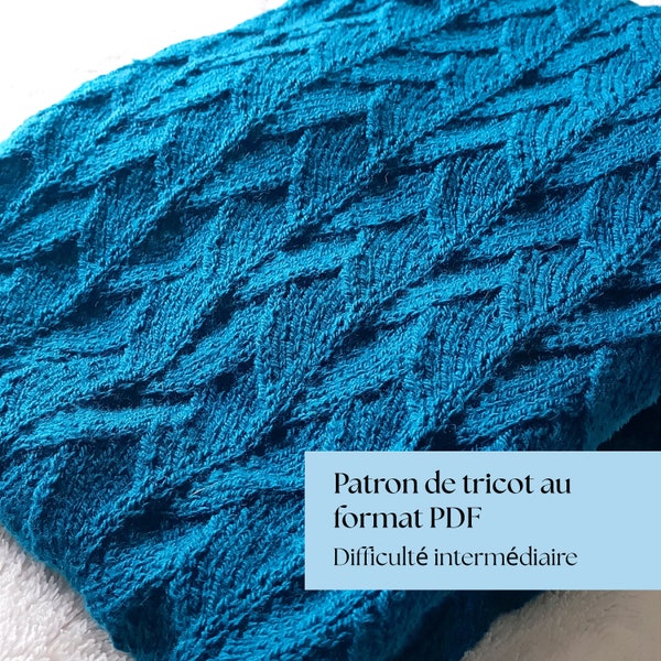 Patron de tricot numérique : Écharpe aux feuilles superposées bleue canard pour homme ou femme