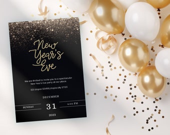 Editable New Year's Eve Party Invitation Template, Balloon New Year's ...
