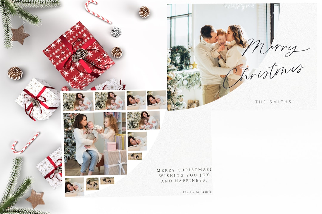 Editable Merry Christmas Card Template, Holiday Photo Card, Modern ...