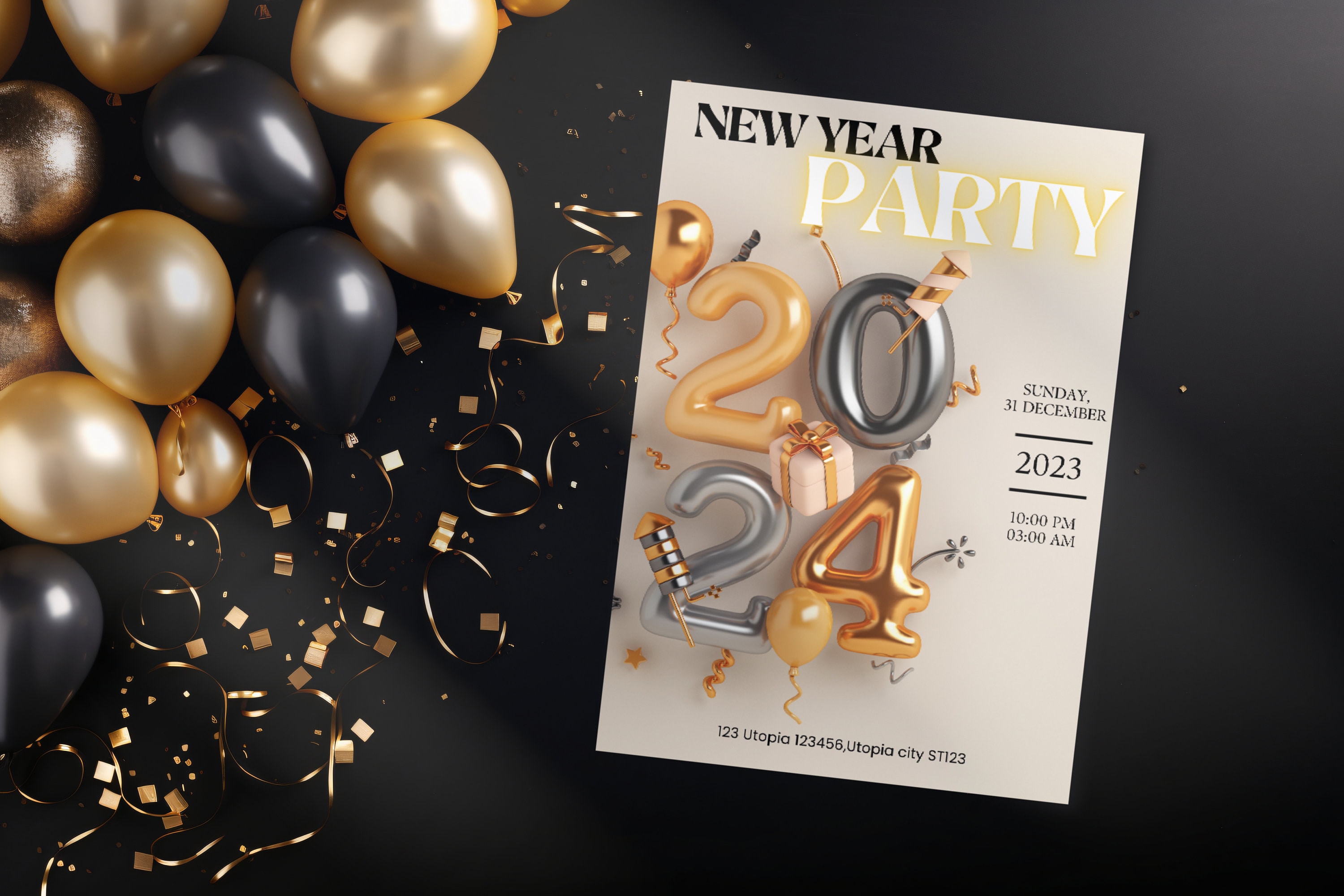 Editable New Year's Eve Party Invitation Template, Balloon New Year's ...