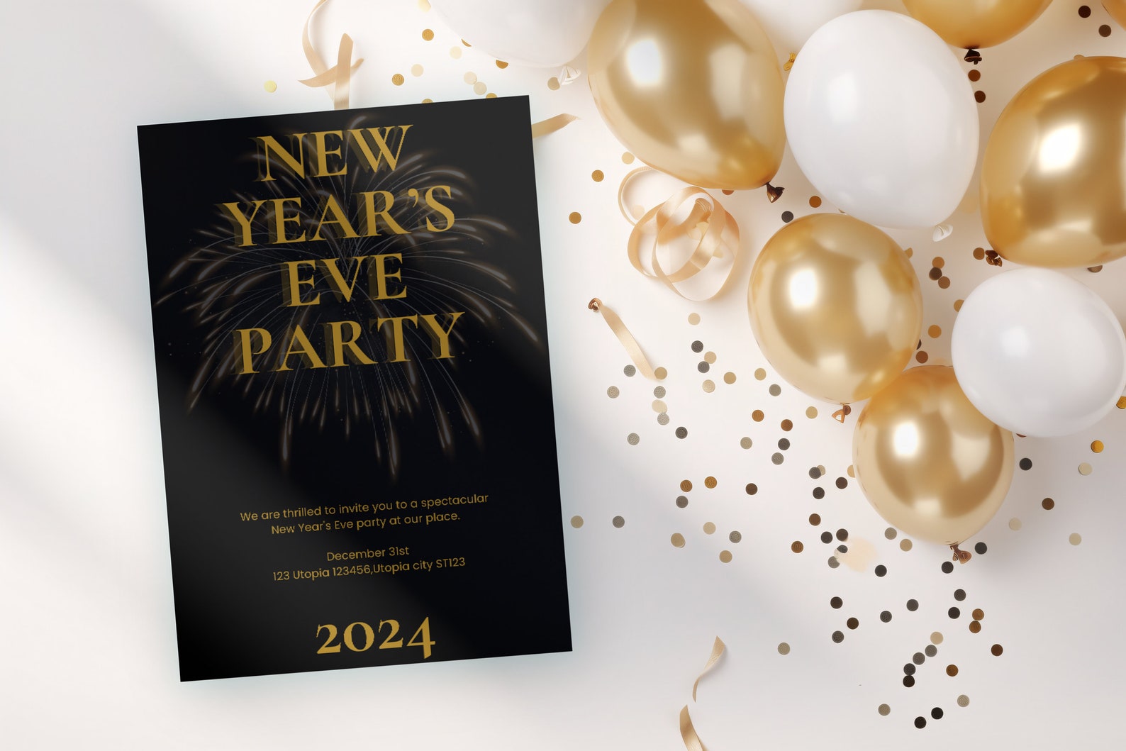 Editable New Year's Eve Party Invitation Template, Modern New Year's ...