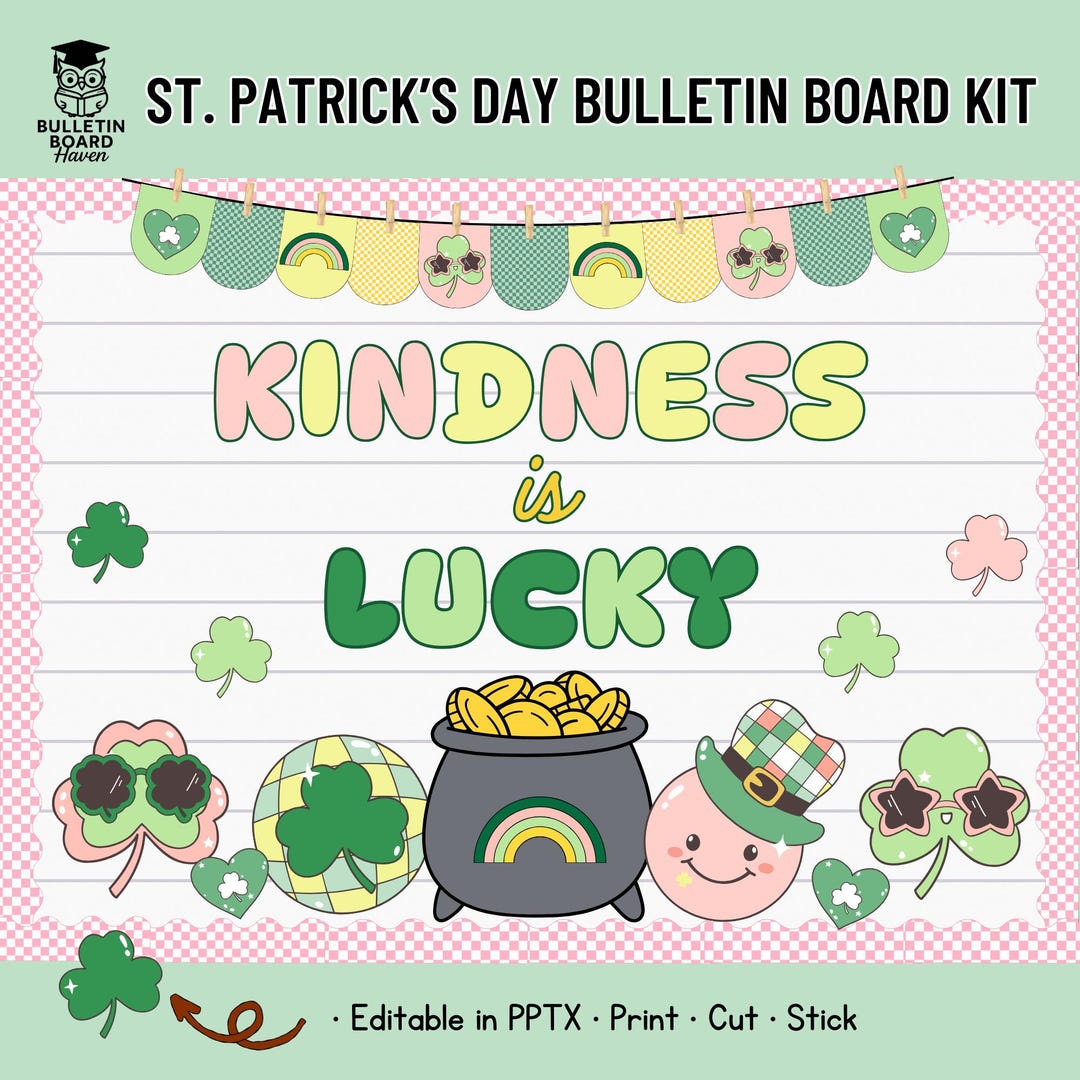 St Patricks Day Bulletin Board Kit Retro Classroom Decor Printable ...