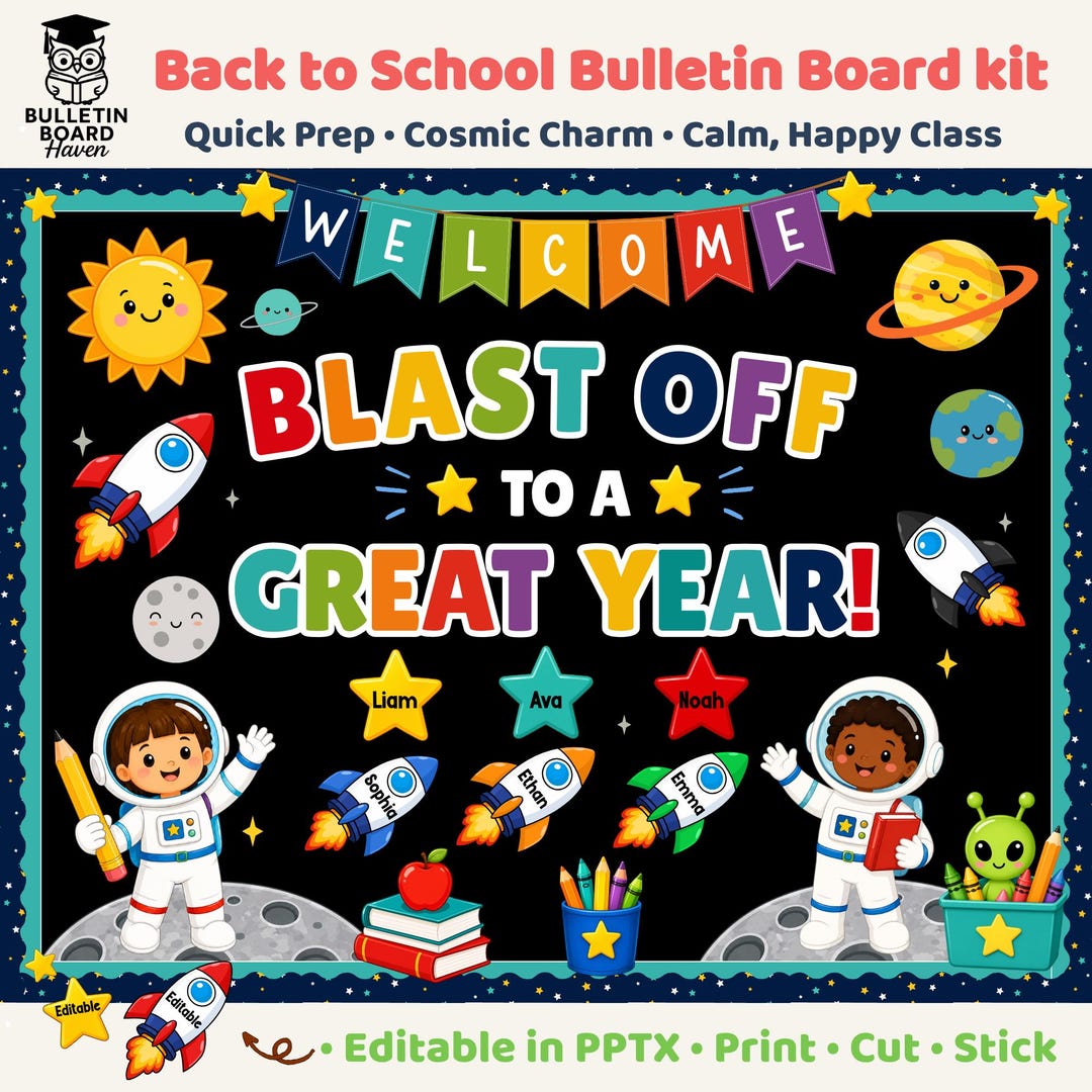 Space Board Kit Back to School Astronaut Classroom Door Decor Editable ...