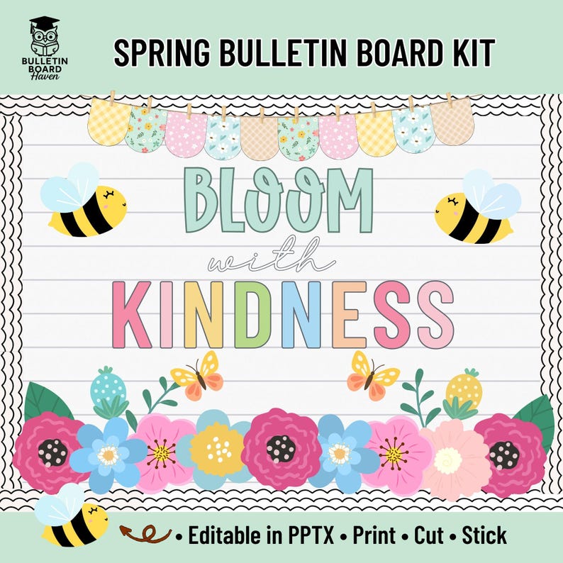 Spring Classroom Bulletin Board Kit Plant Kindness Decor With Editable ...
