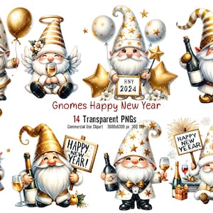 Bonne année gnomes Clipart, Bonne année, Gnome png graphiques, Fond transparent, aquarelle Gnomes, Utilisation commerciale