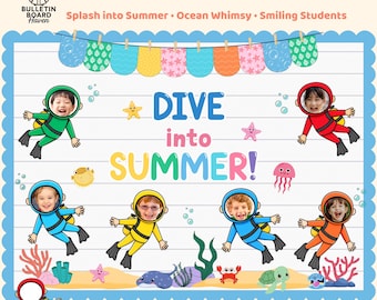 Tablero de anuncios del océano: Verano bajo el mar. Decoración para la puerta de maestros de primaria.