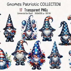 Clipart patriotique, Gnome Clip Art, 17 PNG Gnome américain drapeau, 4 juillet Gnome Clipart Bundle, Clipart Gnomes, Collection patriotique