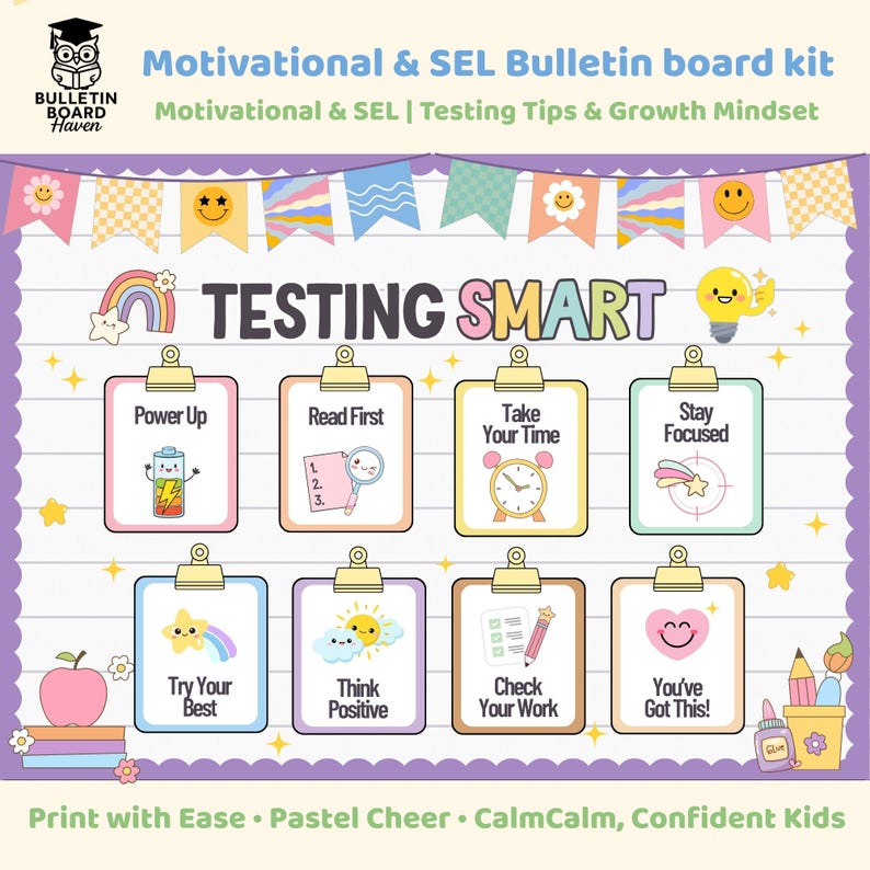 Test Bulletin Board Kit Motivational SEL Decor for Classroom Pastel ...