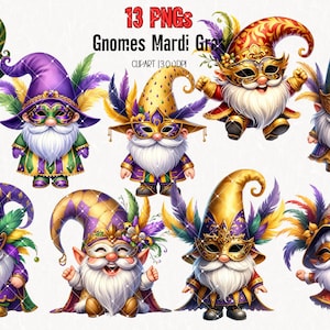 Watercolor Mardi Gras Gnomes Clipart, Fat Tuesday PNG ,Watercolor Mardi Gras clipart, VMardi Gras ,Funny Mardi Gras Gnomes,Commercial Use