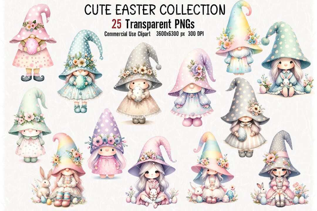 Watercolor Easter Egg Gnome Clipart,20 PNG Easter Clipart,easter Gnome ...