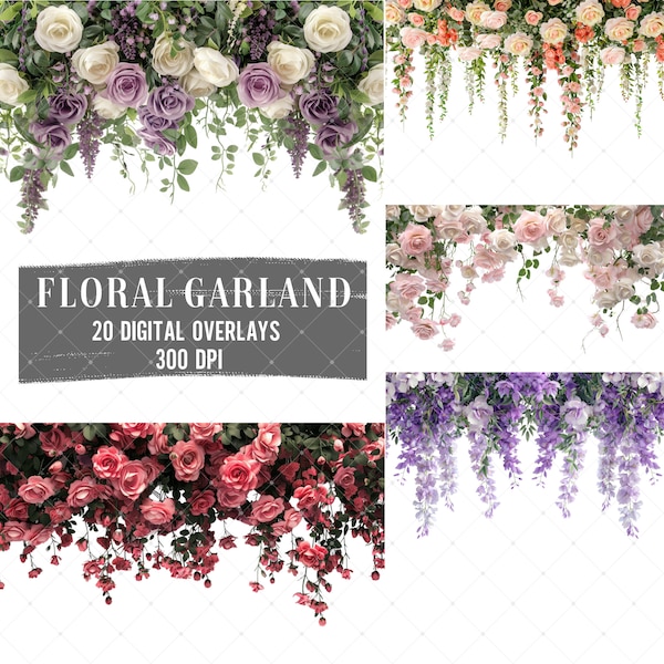 20 Floral Garland Overlays for Maternity Photoshoots, Digital Flower Backgrounds, Pregnancy Photo Enhancements, Maternity Digital Overlays