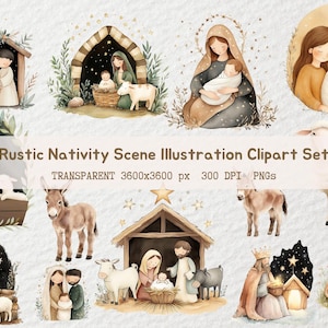 Natal Bonito Presépio Clipart Natividade PNG Jesus Maria Virgem Aquarela Ilustração Clipart Uso Comercial