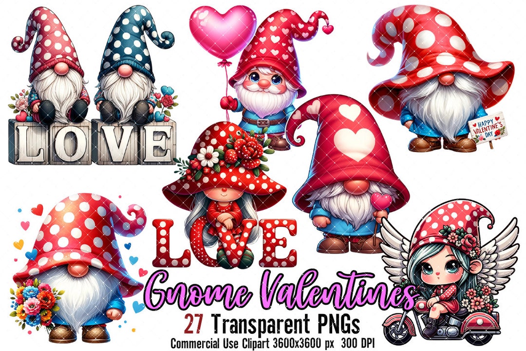 Watercolor Valentines Gnomes Clipart, 27 PNG Festive Gnomes Clipart ...