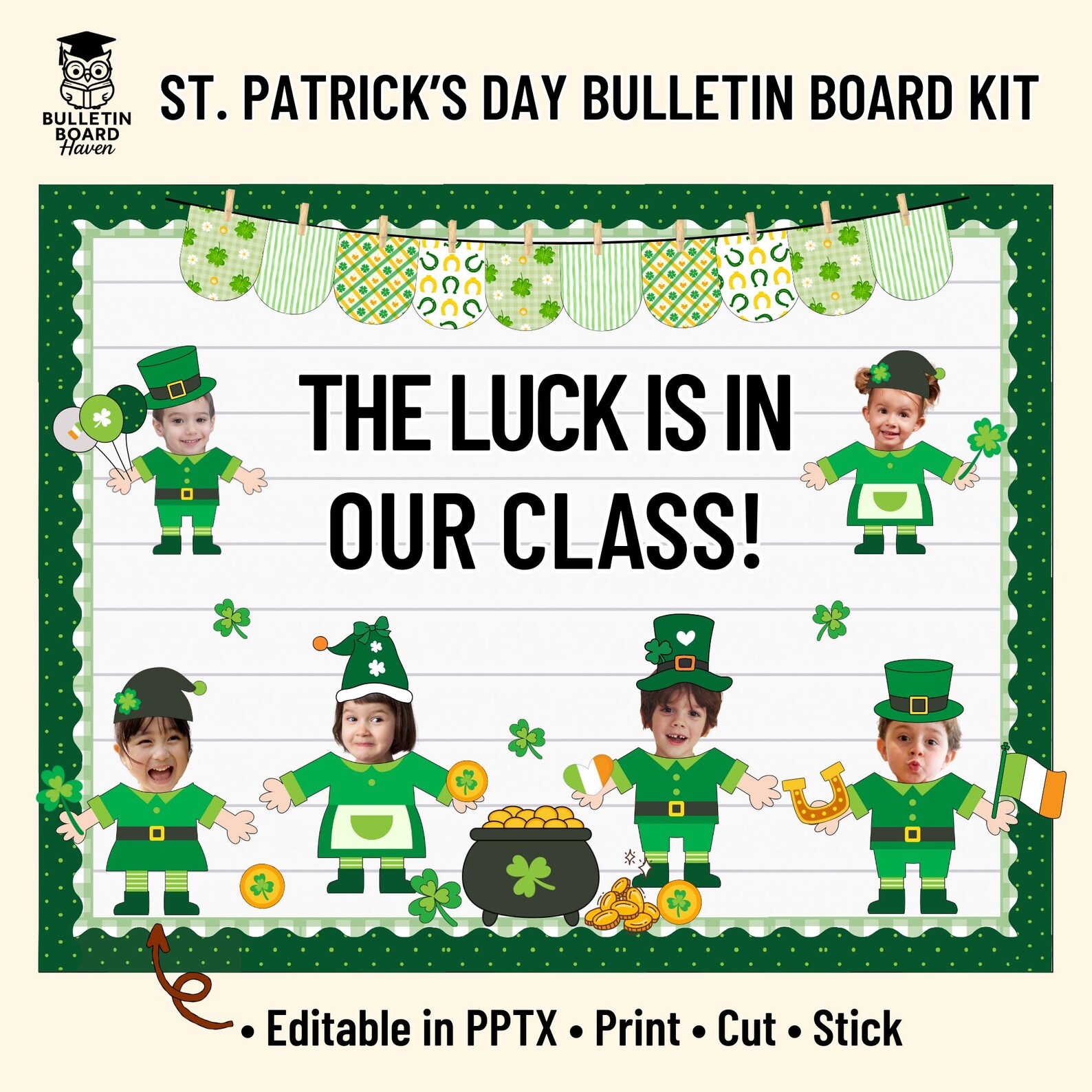 Editable St Patricks Day Bulletin Board Kit With Leprechaun Student ...