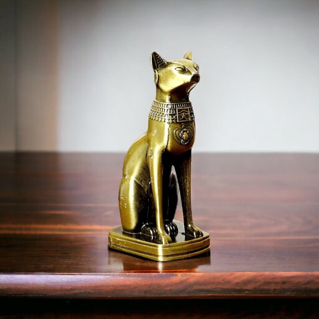 Metal Egyptian Cat Bastet God 155mm Ornament Animal With Gold Etsy