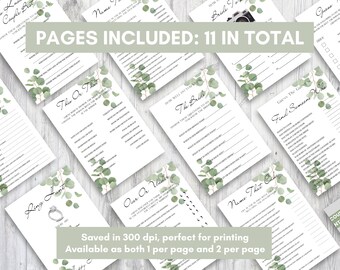 Sage Green Bridal Shower Party Games – Elegant Digital Download Bundle