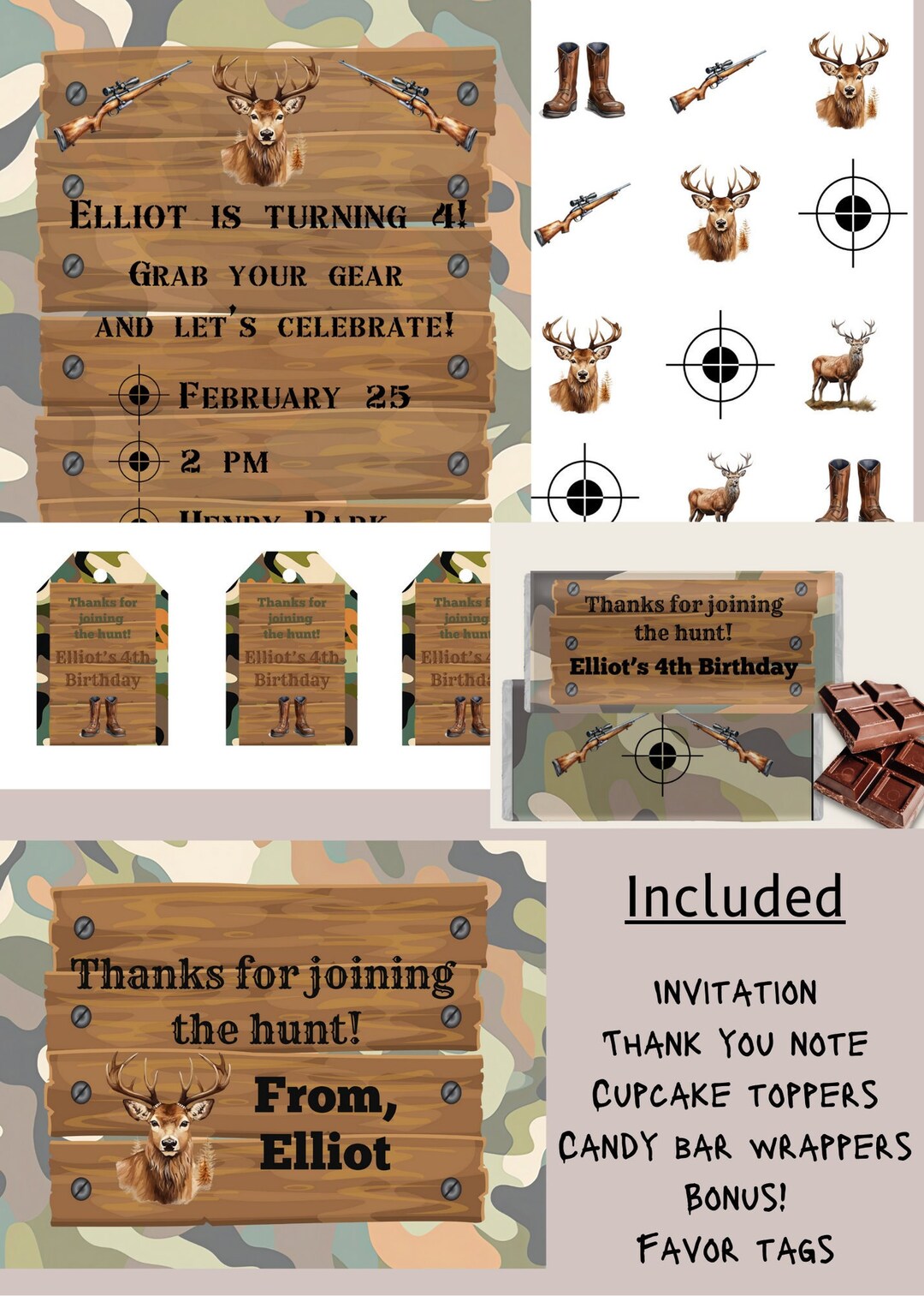 Hunting Theme Birthday Invitation Bundle Digital Download - Etsy