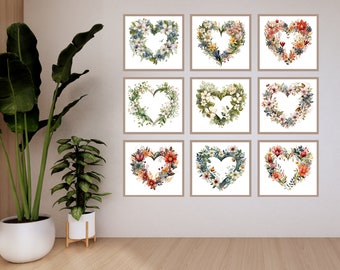 Floral Hearts Wall Art Collection – Digital Download (Set of 9)