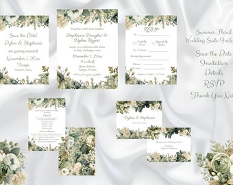 Sage and Ivory Floral Wedding Invitation Suite