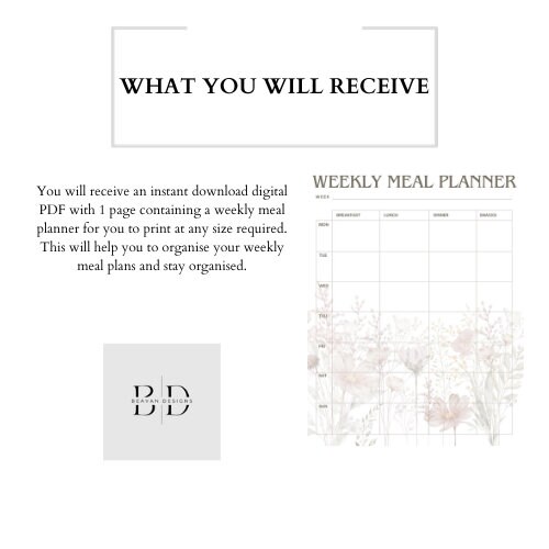 Wild Flowers Floral Printable Weekly Meal Planner - Etsy