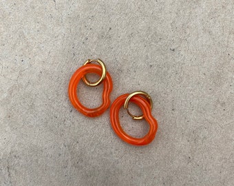 Orange Recycled Glass & Hypoallergenic Steel Hoop Earrings - Sustainable Fashion Statement