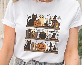 Halloween-boekenplankshirt, Halloween-leesshirt, Halloween-shirt leraar, Halloween-cadeau boekenliefhebber, Halloween-boekshirt